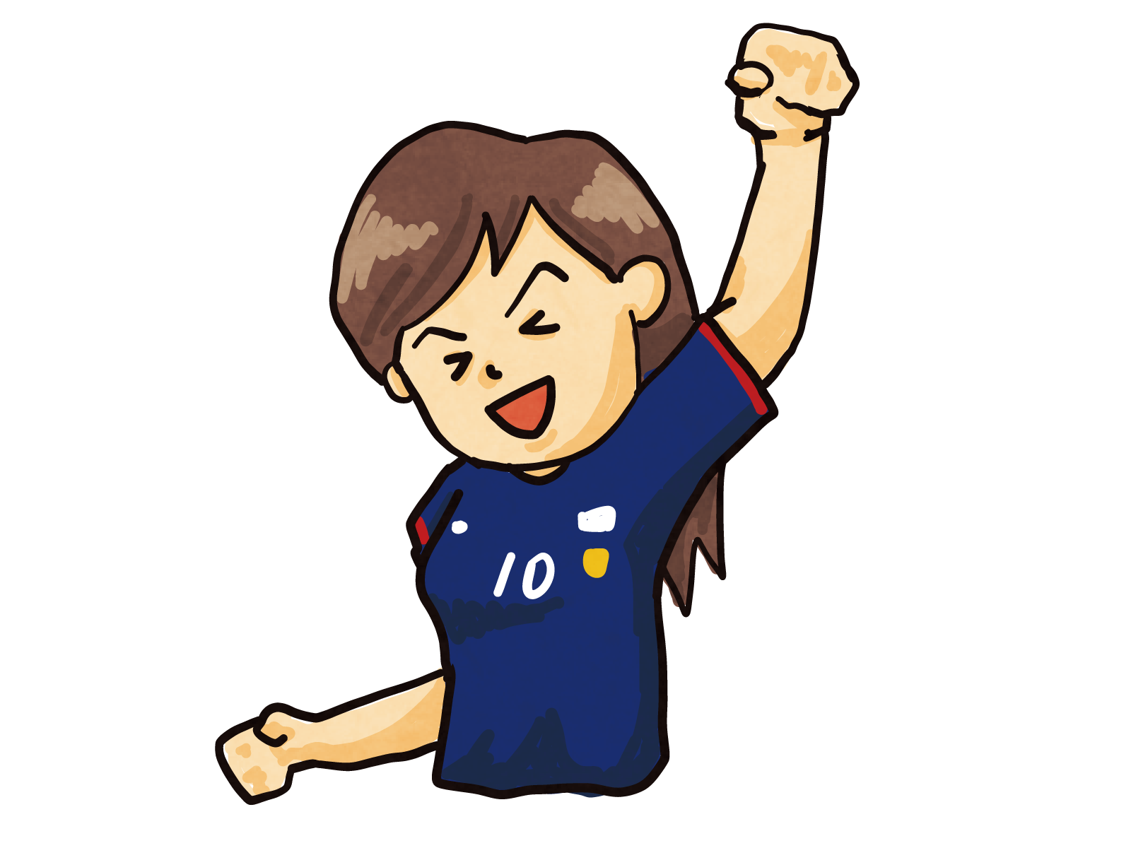 ガッツポーズするサッカー日本代表の女性ファンのイラスト 無料で使えるフリーな らくがき素材