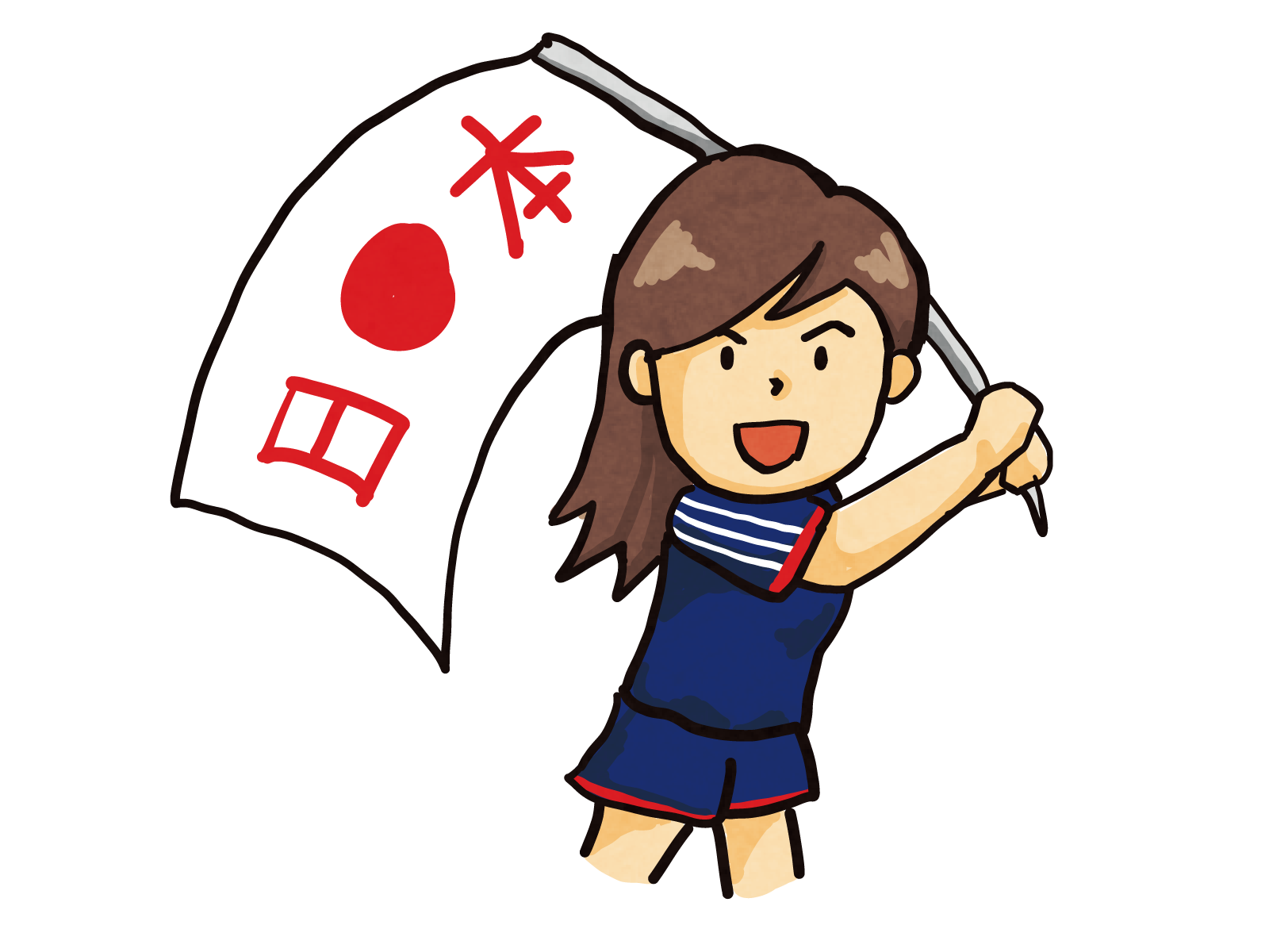 サッカー日本代表を応援する女性ファンのイラスト 無料で使える