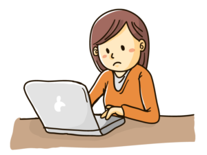 ノートパソコンで作業する女性のイラスト 無料で使えるフリーな らくがき素材